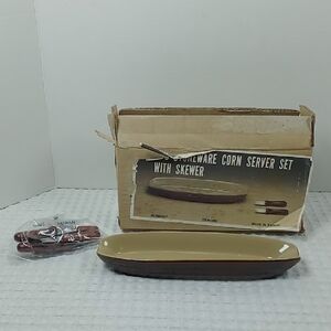 Vintage NIB Interpur Stoneware Corn Server Set of 4 With Skewers Made in Taiwan